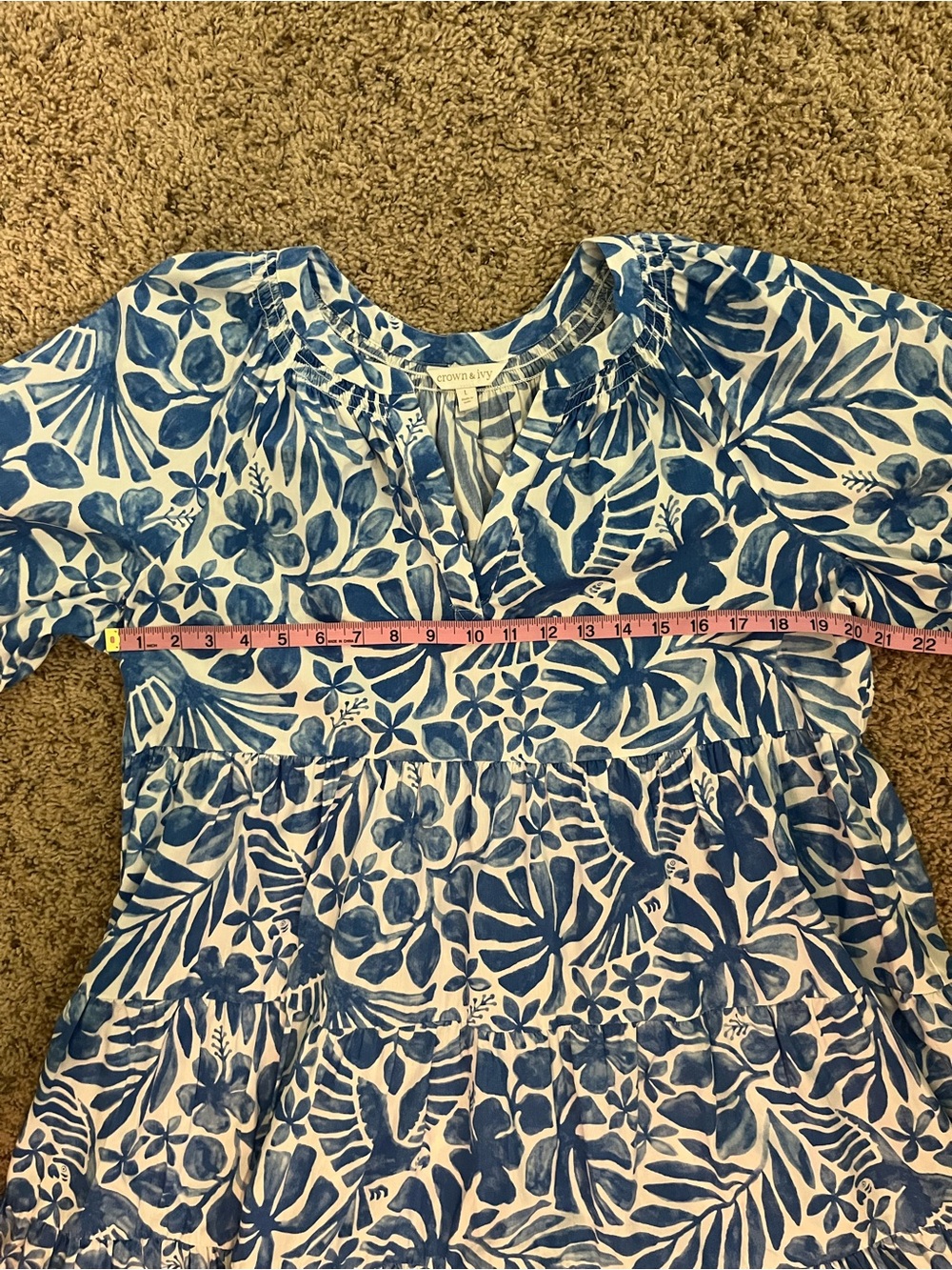 crown & ivy Blue and White Floral Midi Dress - Picture 2 of 4